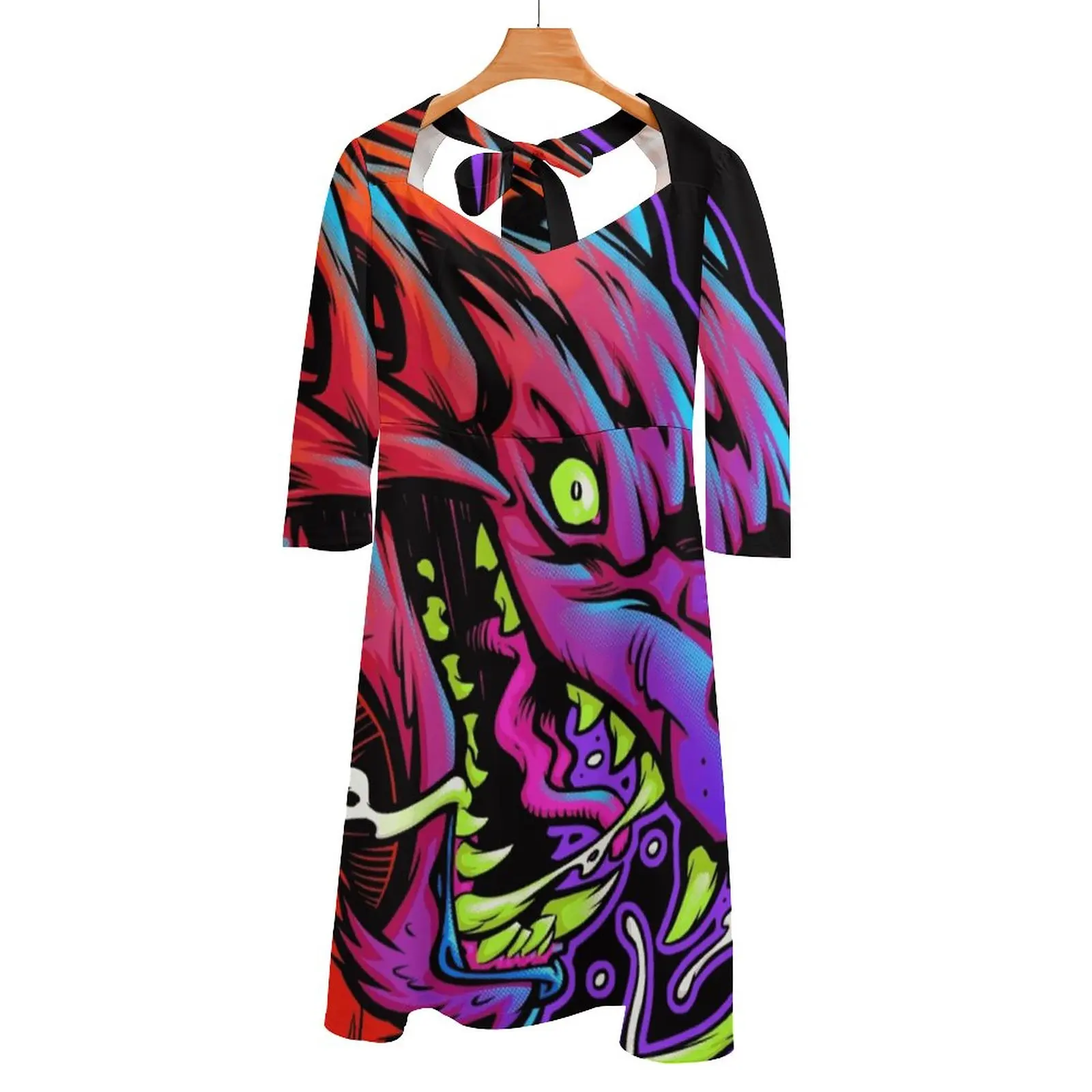 

Lycanthropissed Back Lacing Backless Dress Square Neck Dress Sweetheart Knot Flared Dress Werewolf Wolf Wolfman Horror Monster