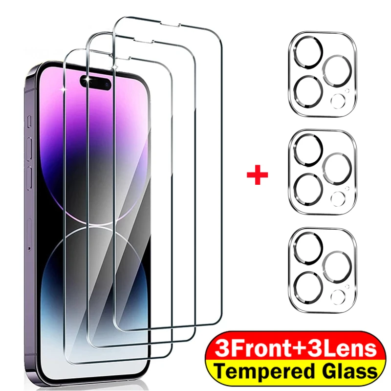 

6-in-1 Screen Protector for iPhone 13 11 12 14 Pro Max 12Mini Camera Lens Glass for iPhone 14 Plus 13 PRO XS MAX Tempered Glass