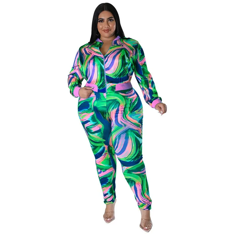 

Женский повседневный комплект из двух предметов, Топ с длинным рукавом и штаны с принтом, комплект большого размера на осень и зиму, 2022