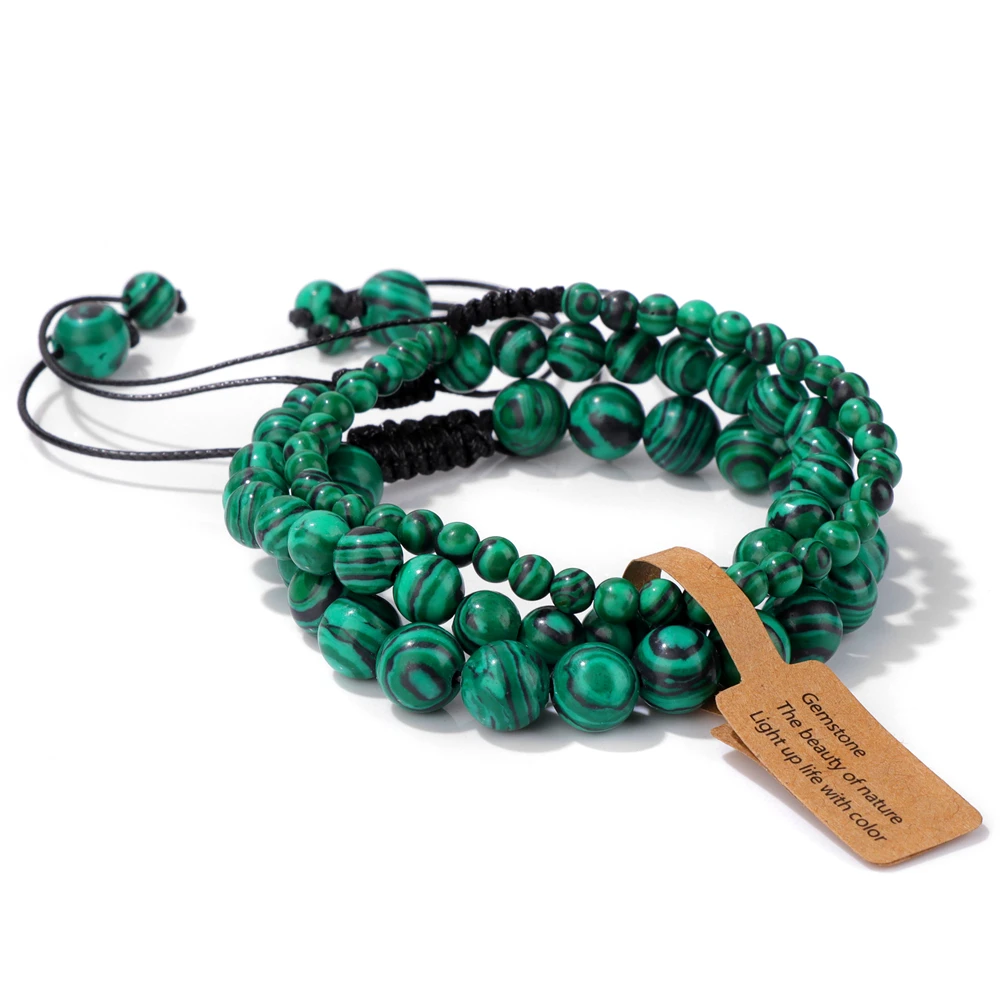 4 / 6 8MM Натуральный камень вязаный браслет 3 шт. Набор малахита аметист агат