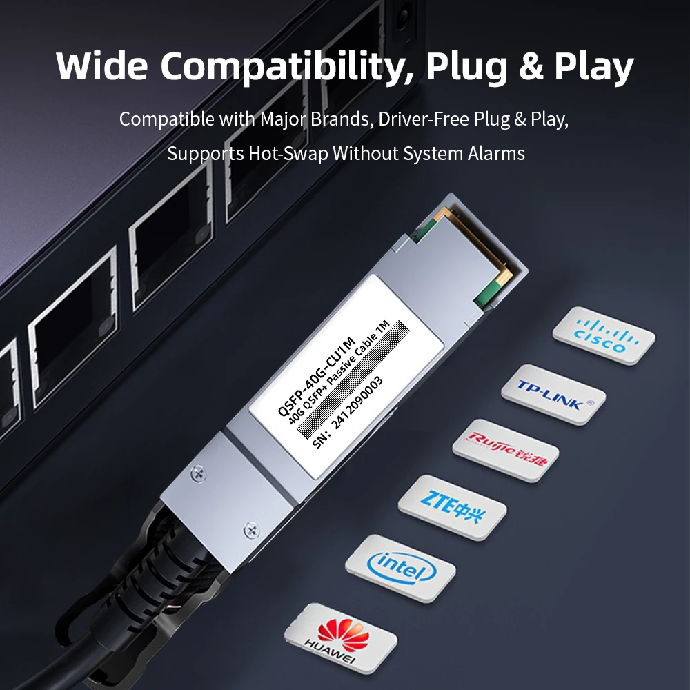 Фото Кабель ЦАП HOOLNX 40G QSFP+, медный пассивный Twinax с прямым креплением 0,5–7 м, совместимый с Cisco, Huawei, HPE, Juniper, MikroTik, U №5