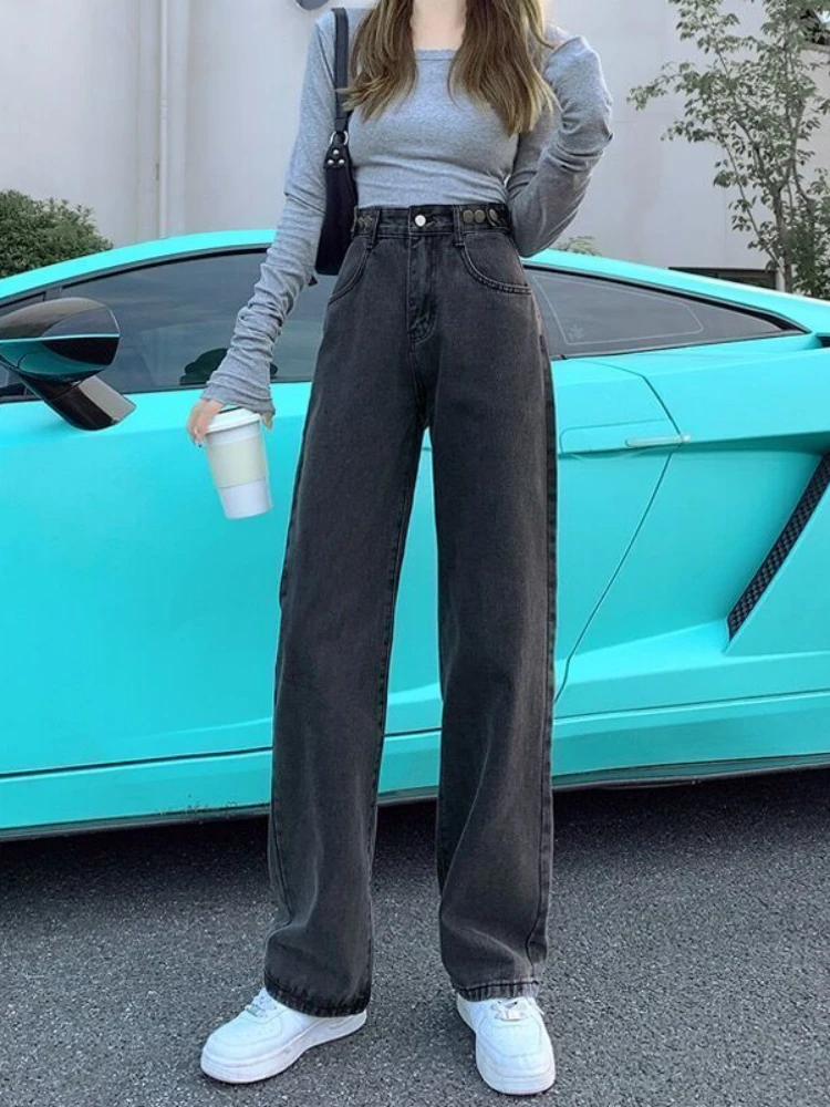 

Women Jeans 2023 New Autumn and Winter New High Waist Loose Cotton Straight Tapered Full-Length Solid Color Fashion Pants T399