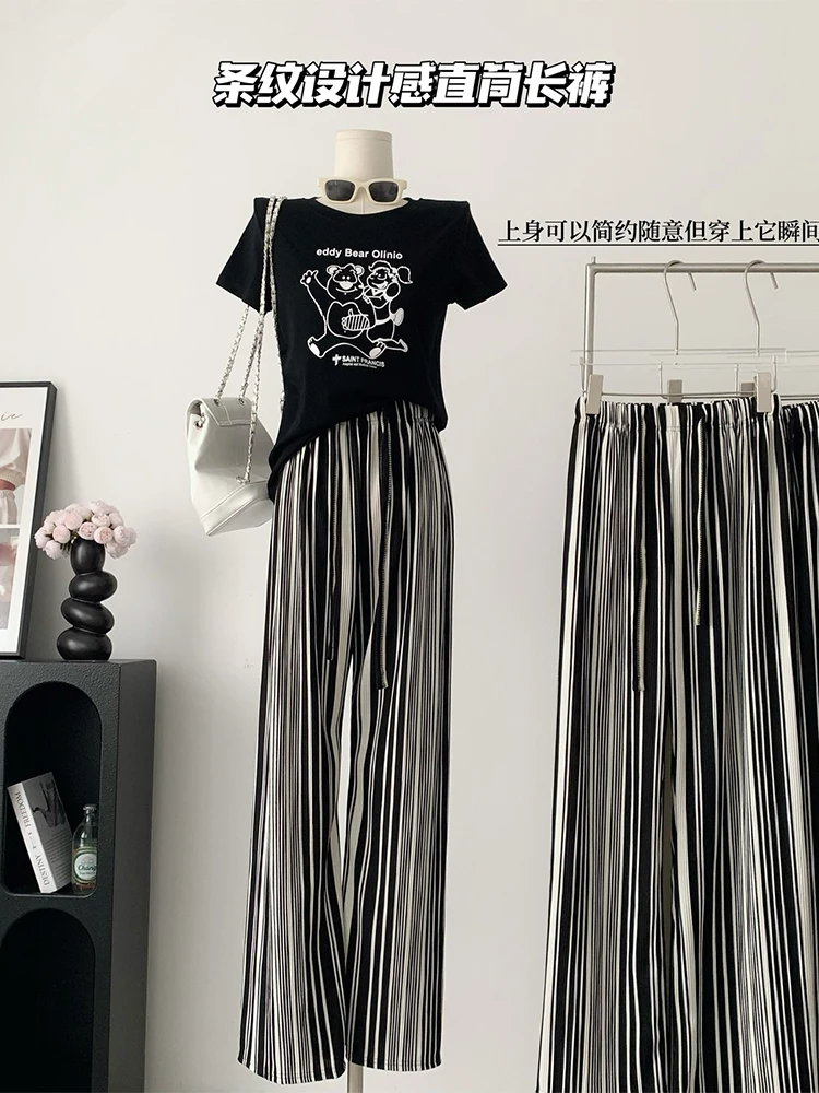 

Женские длинные брюки на шнуровке, Свободные повседневные уютные брюки в полоску с широкими штанинами, Классическая винтажная уличная одежда в Корейском стиле на лето