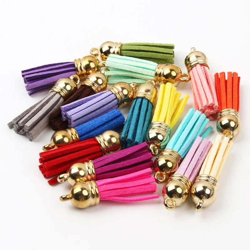 

10-50pcs 38x11mm Gold Color Tassel Caps Suede Faux Leather Tassel For Key Chains Cellphone Straps Jewelry DIY Bracelets Pendants