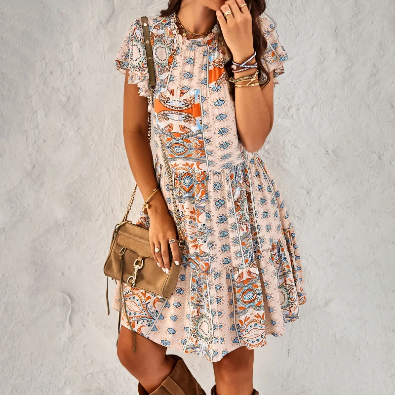 

Платье MosiMolly 2023, женское шикарное платье с принтом Caftans, женское праздничное пляжное платье в стиле бохо, женское платье с рюшами на рукавах