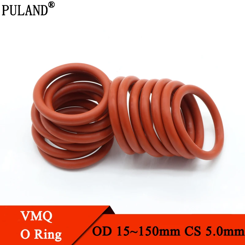 

10pcs VMQ O Ring Seal Gasket CS 5mm OD 15 ~ 150mm Silicone Rubber Insulated Waterproof Washer Round Shape Red Nontoxi