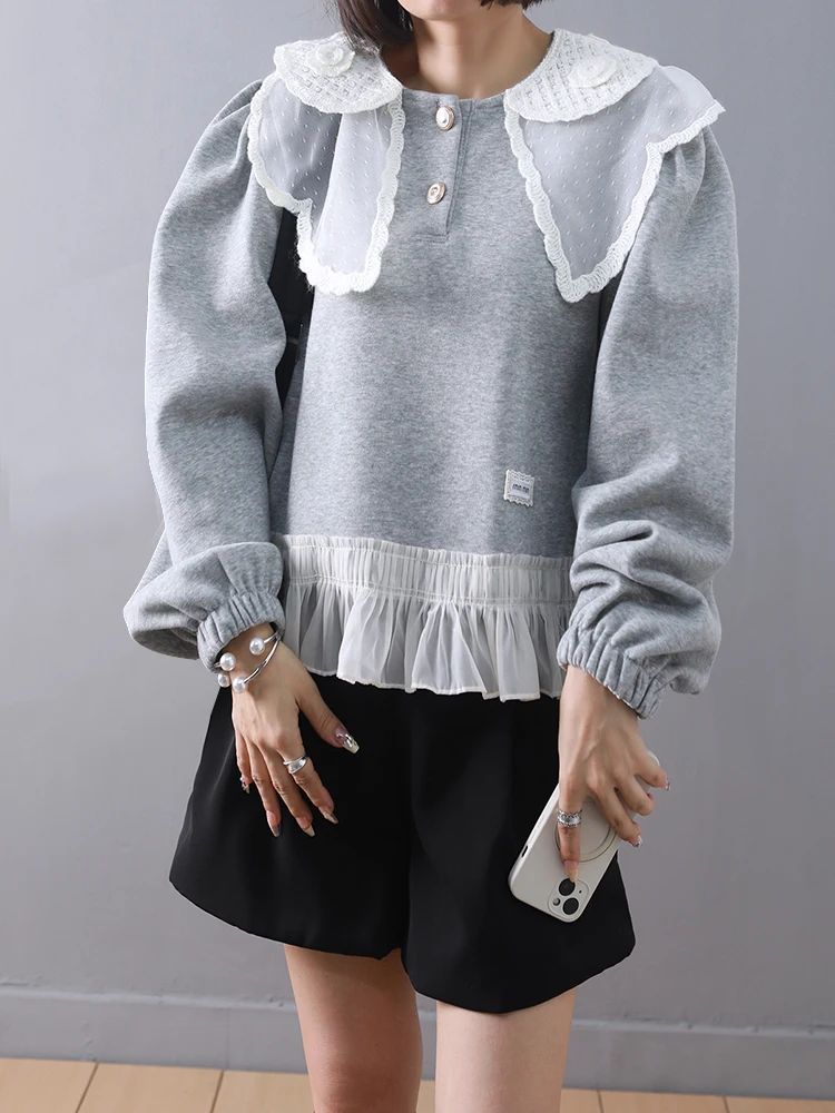 Весенне-осенние женские винтажные черные лоскутные блузки с оборками топы Mujer