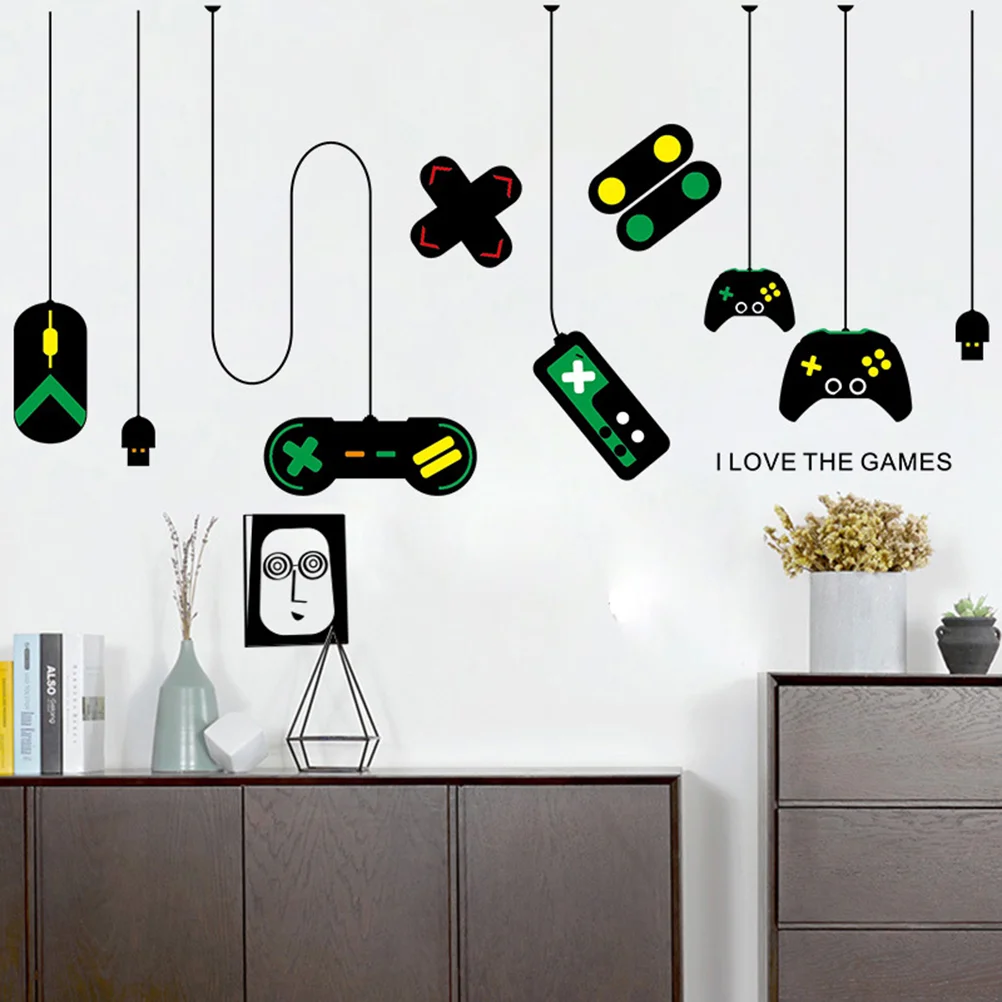 

Wall Stickers Game Kids Cartoon Sticker Kindergarten Kitchen Room Cute Nursery Decal Controller Gaming Decor Video Poster