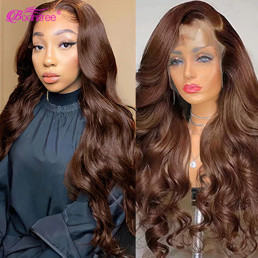 Colored Brown Body Wave Lace Front Wig 30 Inch 13x4 Lace Frontal Wig Glueless Lace Front Human Hair Wigs For Women No Tangle