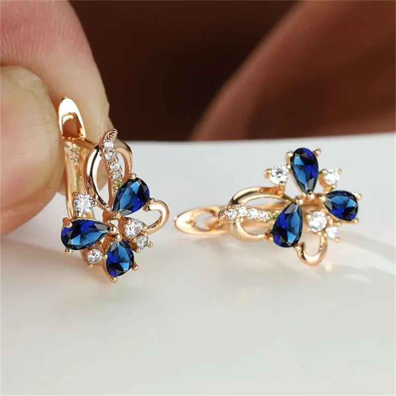 

Женские Висячие серьги с цветком, Разноцветные серьги с золотым покрытием 14 к, фиолетовые, синие, зеленые циркониевые серьги, Подарок на год...