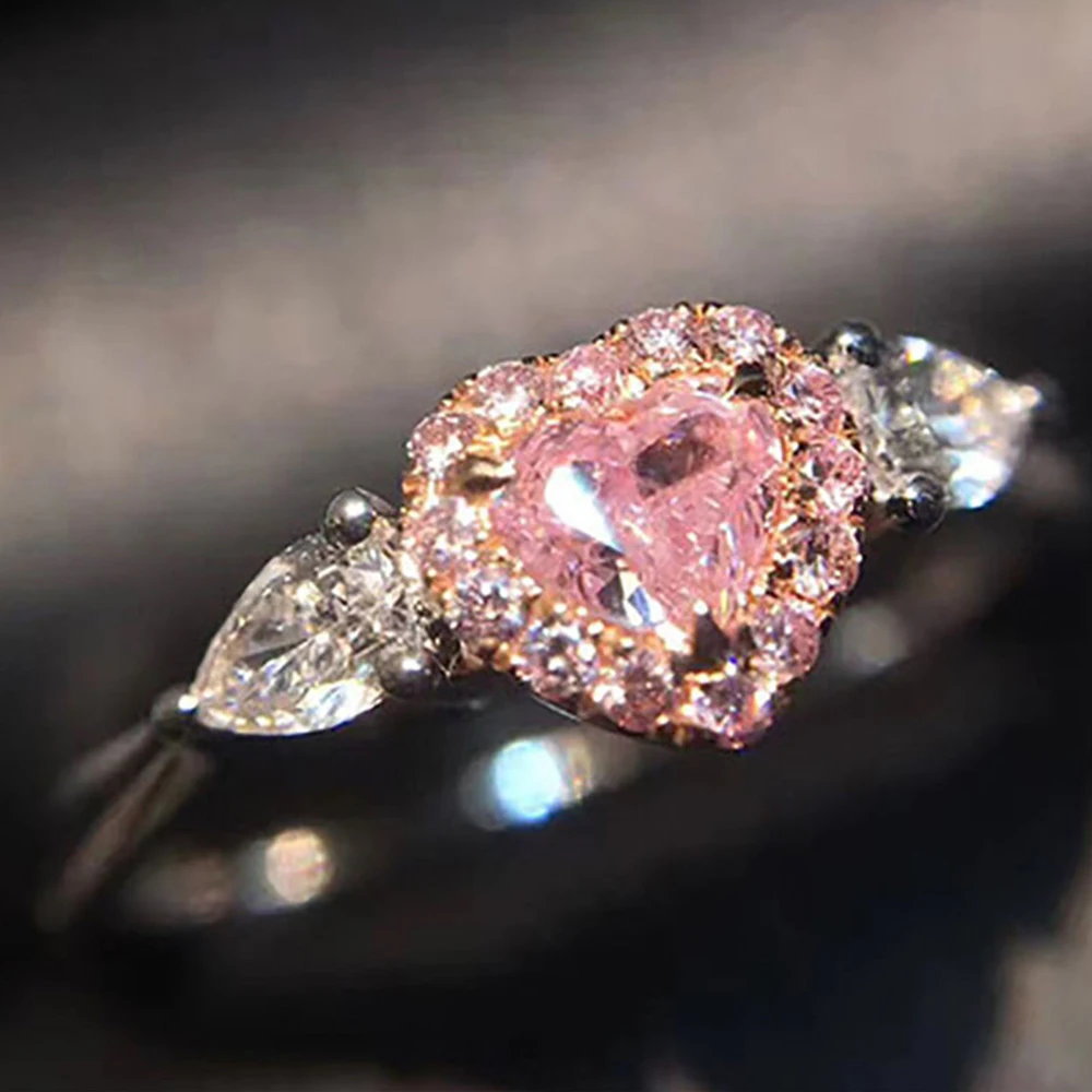 

WPB S925 Sterling Silver Rings Zircon Pink Diamond Heart Ring Women's Sparkling High Carbon Diamond Luxury Jewelry Gift Party