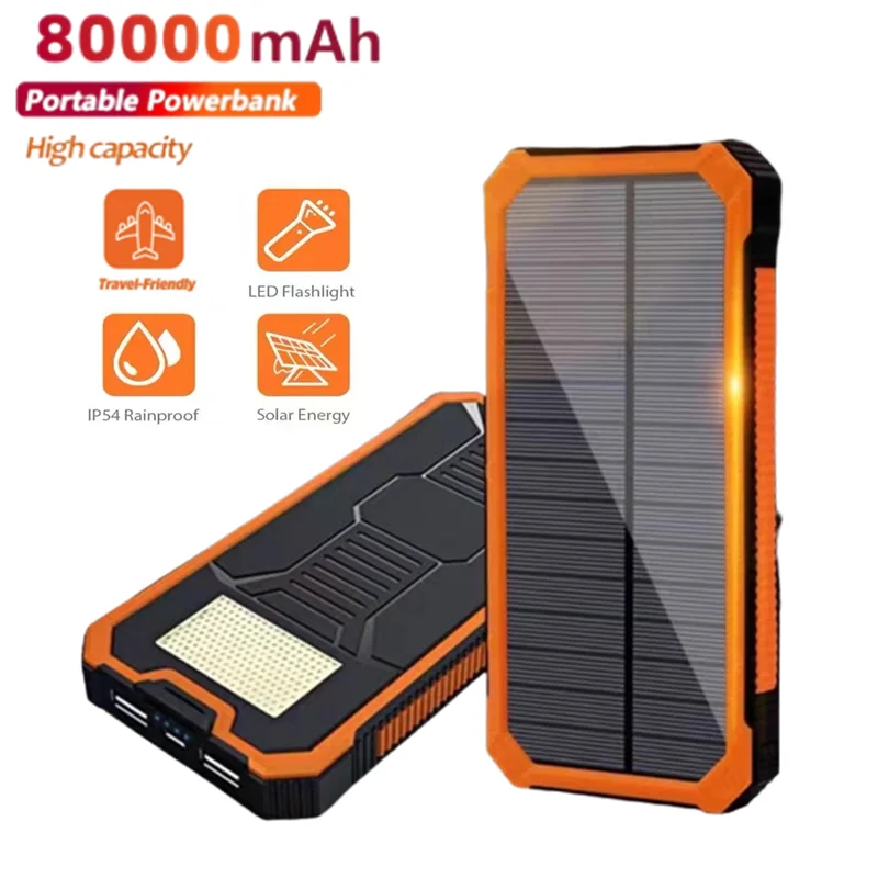 

Huge Capacity Solar Power Bank 80000mAh Dual-USB Waterproof Solar Power Bank Battery Charger For All Phone Iphone Huawei Xiaomi