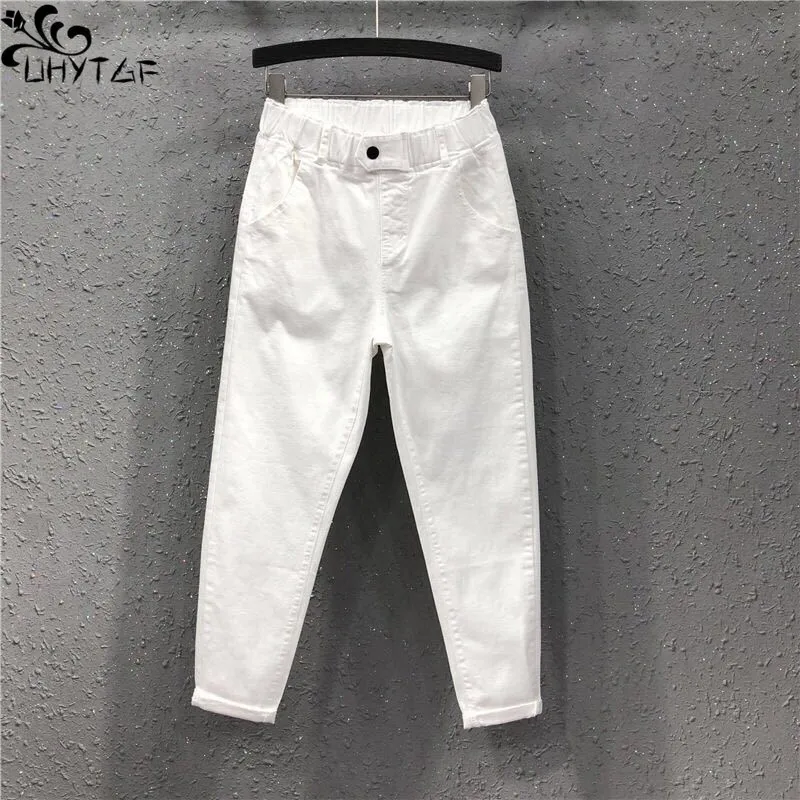 

UHYTGF Nine Points Pants Women Spring Autumn New Student Korean Loose Elastic Waist Small Feet Casual Fashion Female Haren Pants