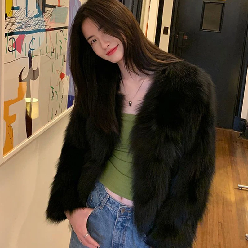 Women's Thicken Warm Fur Coat Loose Harajuku Long Sleeve Faux Fox Fur Women Outerwear Casual Winter Faux Fur Jacket 2022 New