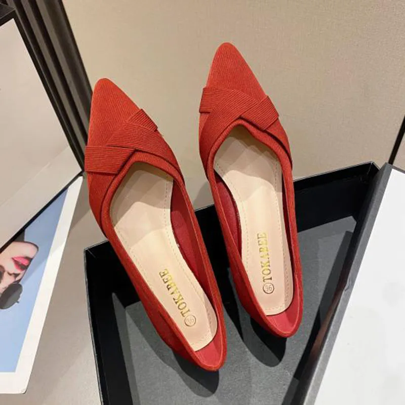 Elegant Office Ladies Shoes Women Flats Spring Summer Woman Boat Shoes Flat Pointed toe Black Red Big Size 41