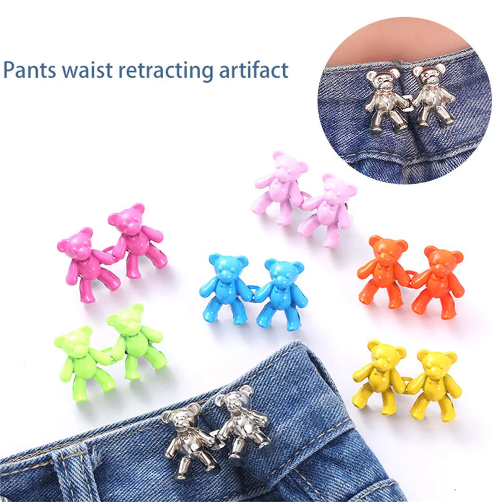 

2Pcs Adjustable Waist Buckle Metal Snap Bear Shaped Jeans Buttons for Pants Clothes Decorative Button Perfect Fit Tighten Waist