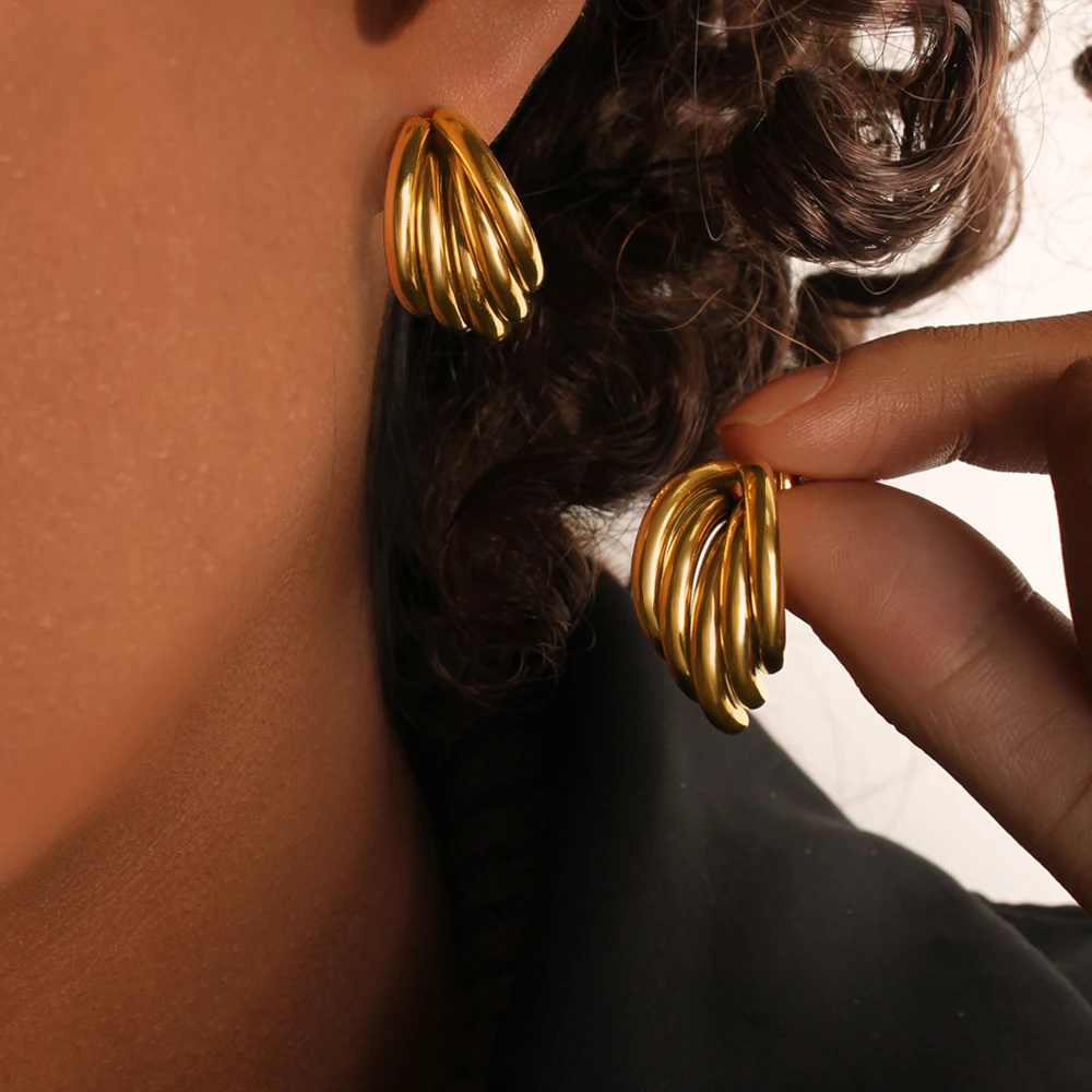 Очаровательные многослойные серьги-кольца из нержавеющей стали 304L модные