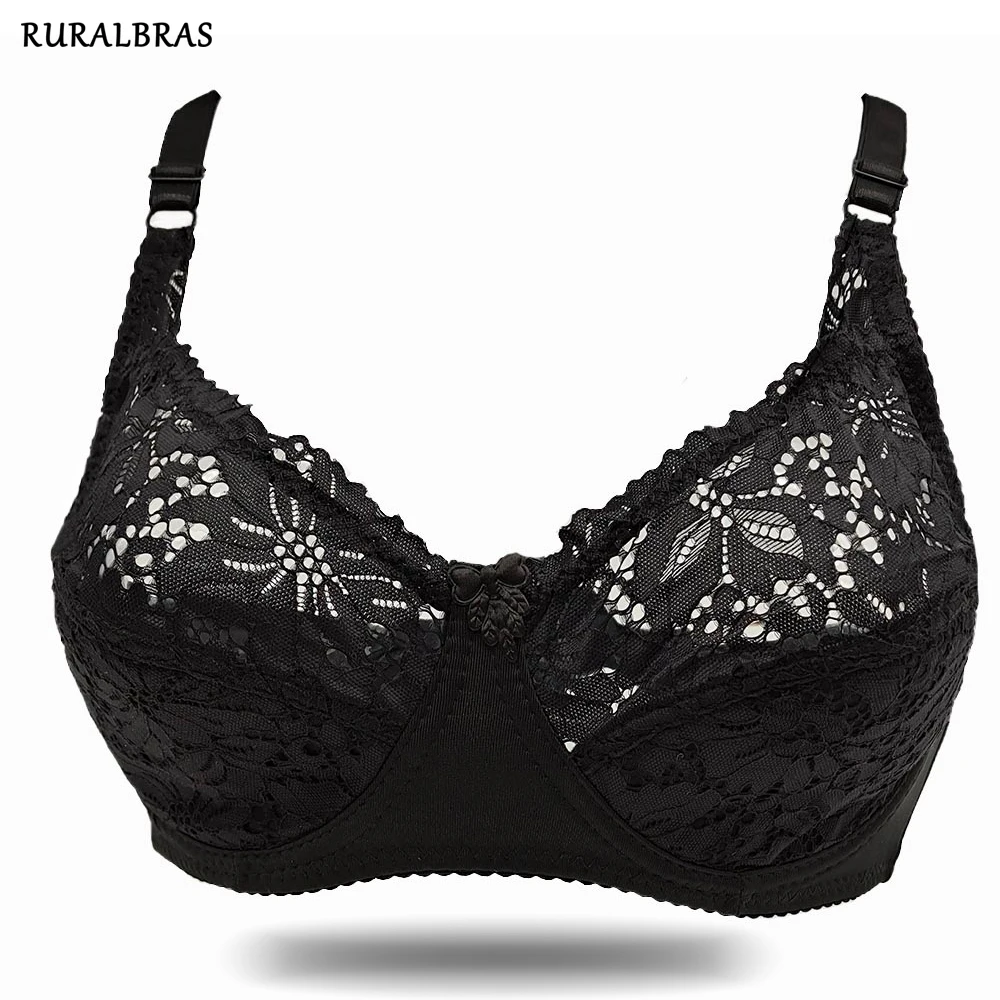 

Ruralbras Women's Bra Lace Floral Sexy Bras Push Up Lingerie Top Female For Plus Size Underwire Unpadded Bra Minimizer Soft Cup