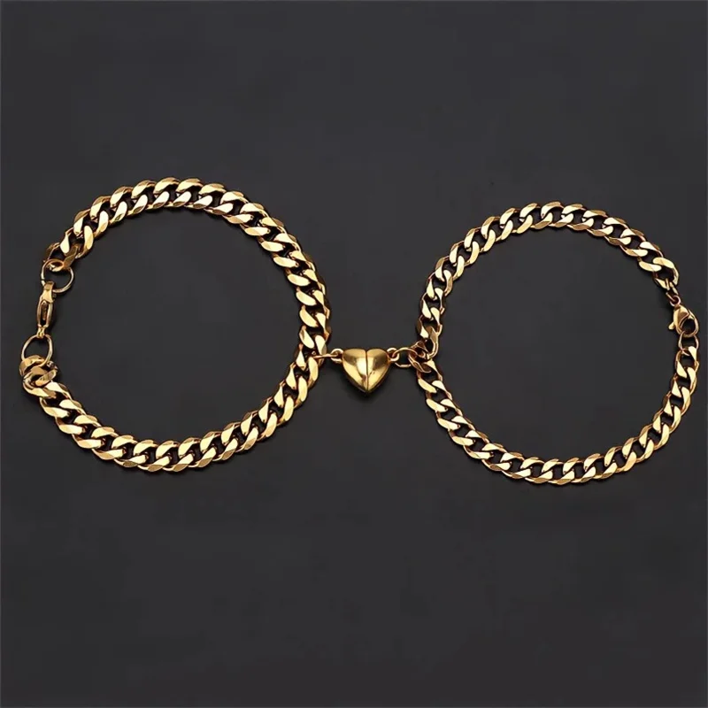 

Fashion Heart Magnetic Bracelet for Women Couple Gold Color Chain Punk Valentine's Day Friends Party Wedding Jewelry Lover Gift