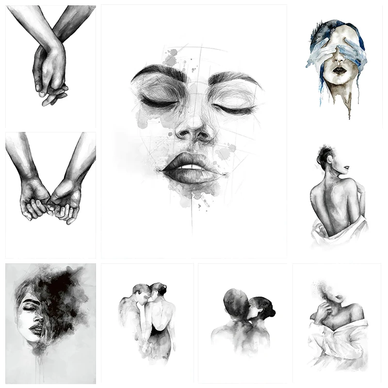 Настенный плакат на холсте скандинавский постер с принтом поцелуя абстрактная