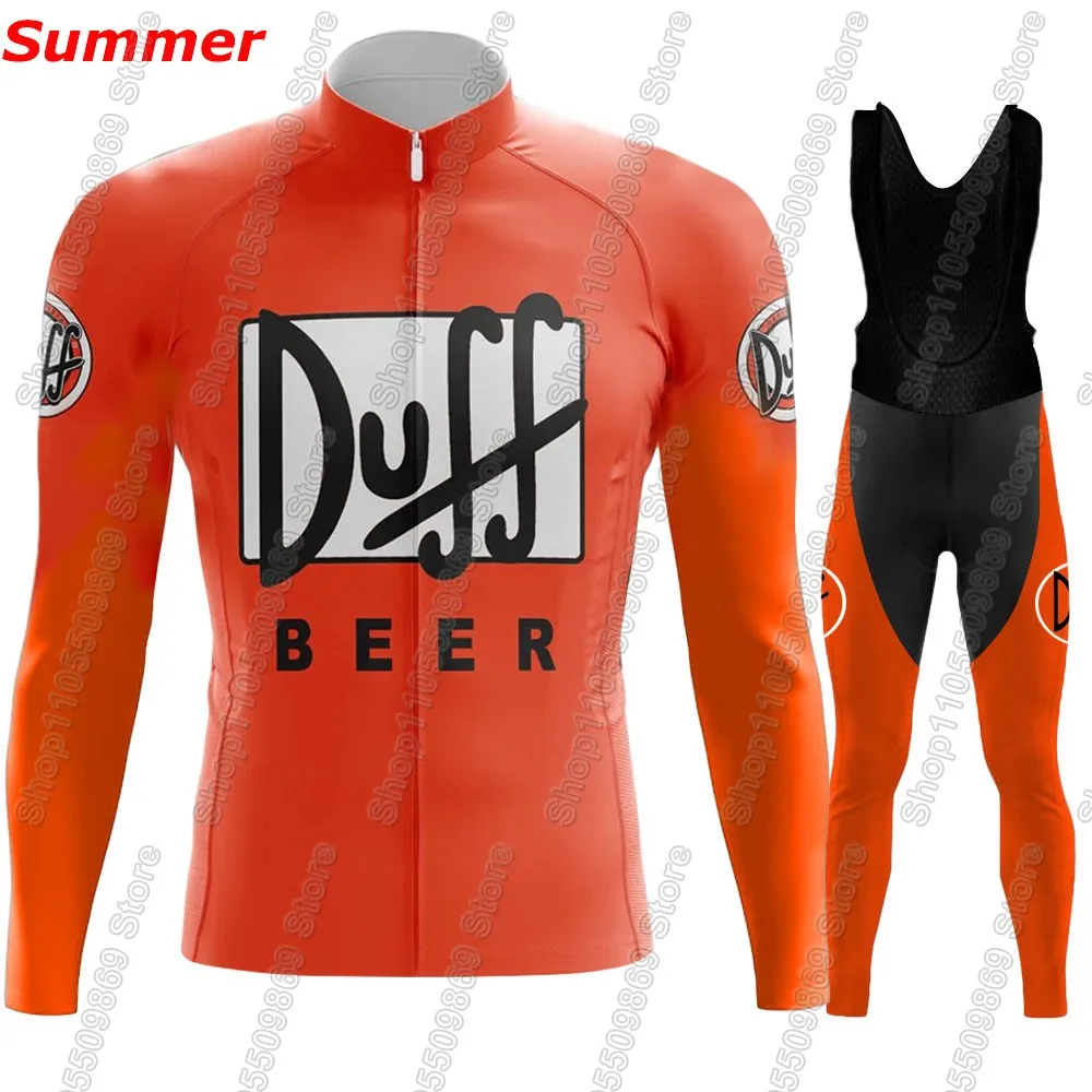 Фото Комплект велоформы Duff-Beer 2026: мужской летний/зимний оранжевый велоджерси с длинным рукавом и штаны-комбинезон для MTB и шоссейного велоспорта (Ropa Ciclismo) №3