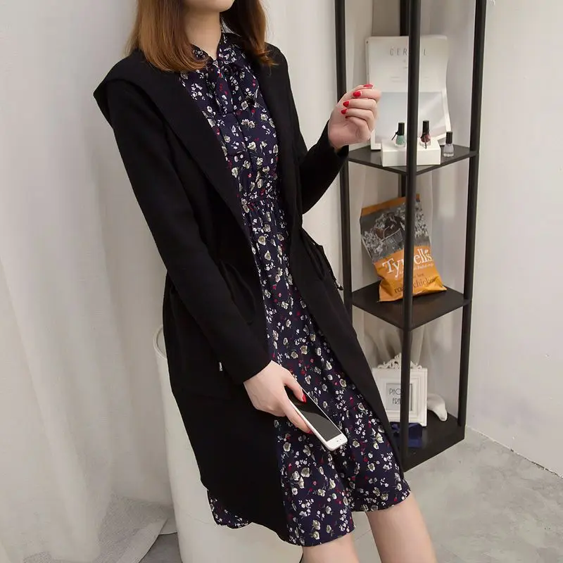 2022 Spring Autumn Women Belt Loose Hooded Knitted Long Cardigan Sweater Jacket Female Casual Warm Tricot Coat Casaco Mujer K109 |