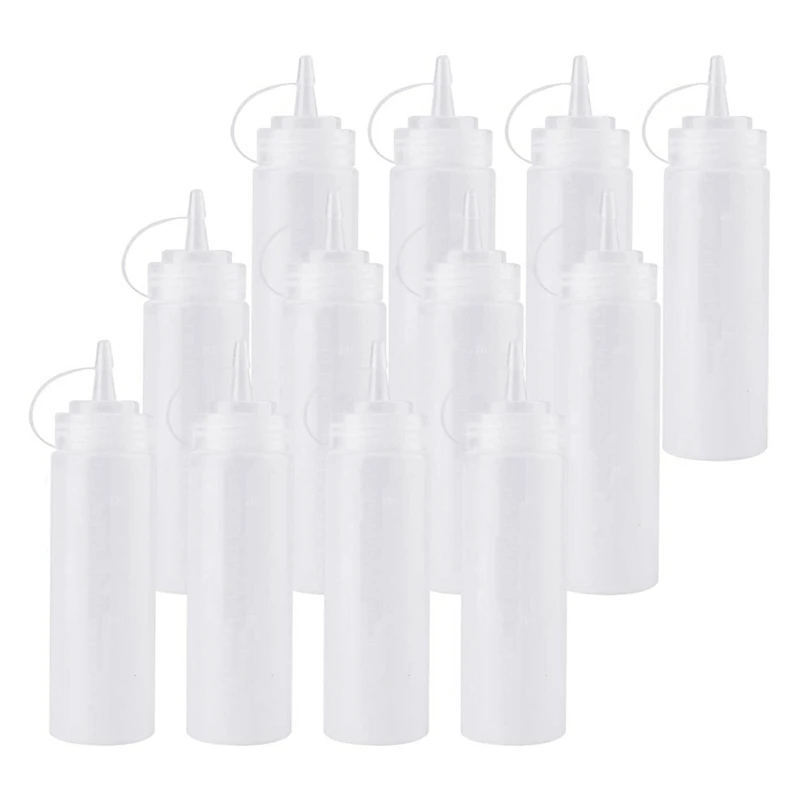 

Hot SV-24 Pack 8 Oz Squeeze Squirt Condiment Bottles With Twist On Cap Lids For Sauce, Ketchup, BBQ, Dressing, Paint