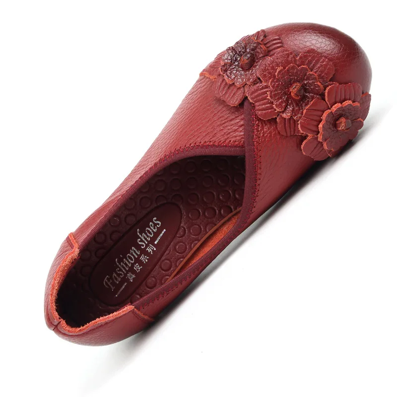 Chic Point Ethnic Style Brand Flower Shoes Geunine leather Round Toe V Neck Loafers Desginer Floral Ladies Comforatble Moccasins