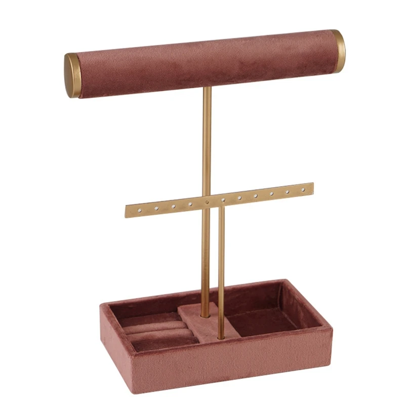 

N58F Dual T-shaped Jewelry Display Rack Jewellery Organizer Stand Holder with Large Tray for Women Necklace Bracelet Rings