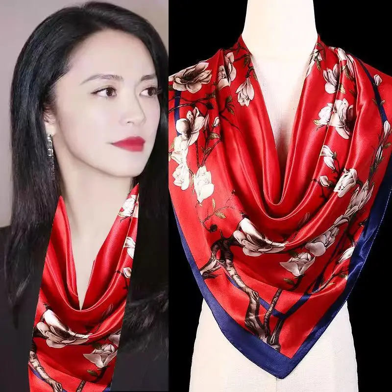 

2022 Silk Scarf 90x90cm Luxury BrandDesigner Hair Print Head Large Handkerchief Hijab Shawl Women Bandanna Foulard Muffler Wrap