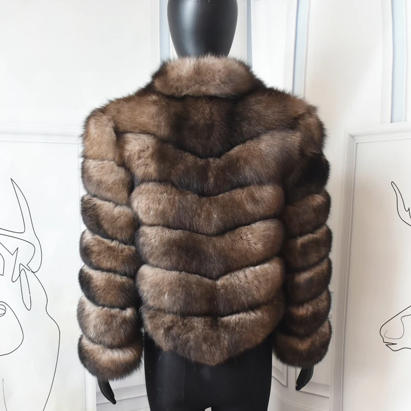 NEW Natural Short Real Fox Fur Coat For Women With Stand Collar Oblique row Thick Warm Winter Genuine Jacket High Quality Fur