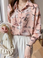 printed long sleeved shirt women spring top chiffon blusas mujer de moda 2022 button up blouses korean fashion draped tops