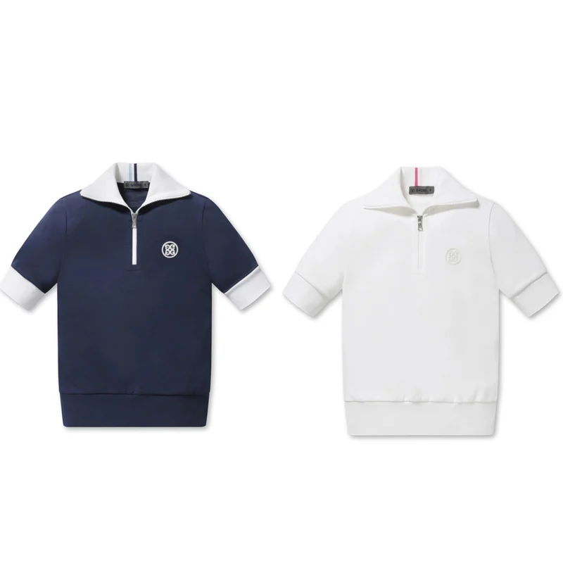 

Korean Original Golf Apparel Women's Short Sleeve T-shirt Summer New Breathable Slim Fit Large Polo Neck Zipper Top