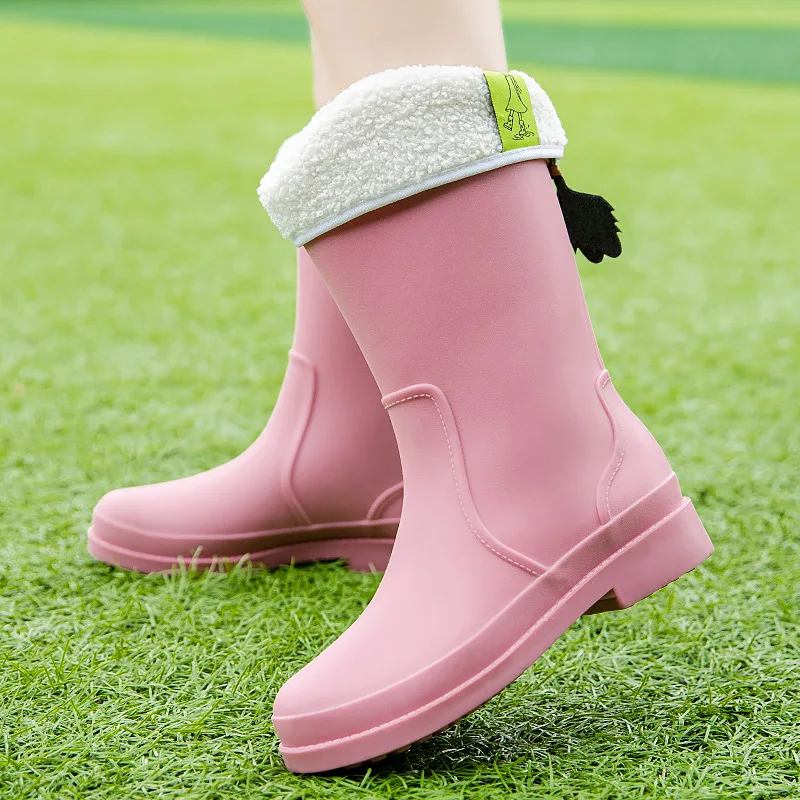 

New Women Rain Boots Waterproof Non-slip Water Boots Medium High Soft Tube Warm Women Shoes Fashion Soft Bottom Rain Boots Work