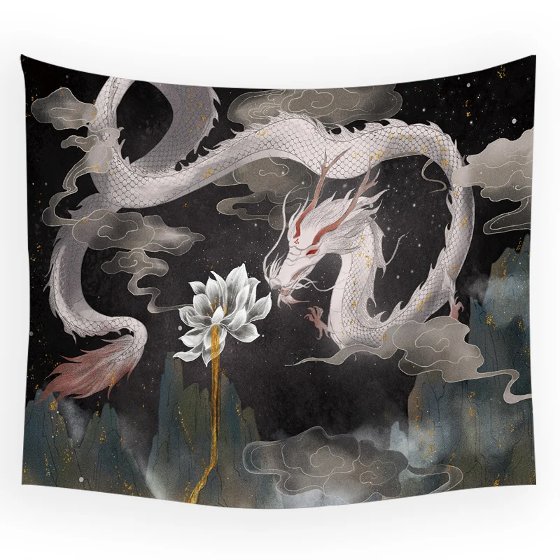 Chinese Style Dragon Phoenix Wall Tapestry Bamboo Slips Chimes Vase Pattern Tapestry Wall Hanging Home Decor Wall Room Tapestry