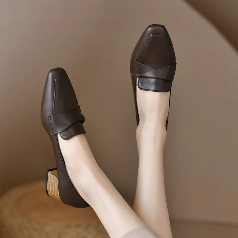 

Autumn 2022 Women's Pumps Pointed Toe Mid Heels Ladies Shoes OL Office Slip on Boat Shoes Pleated Pump Dress Shoes Zapatos Mujer