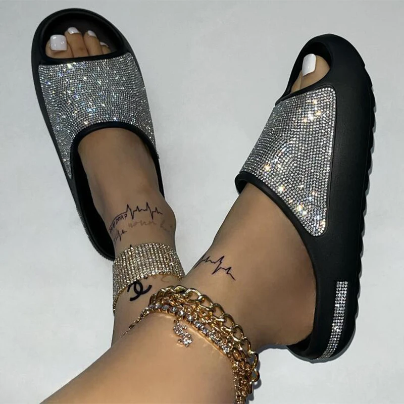 2023 New Diamond Face Slippers Women Summer Flash Thick Bottom Luxury Sandals Outdoor Beach Slippers Flip Flop Shoes