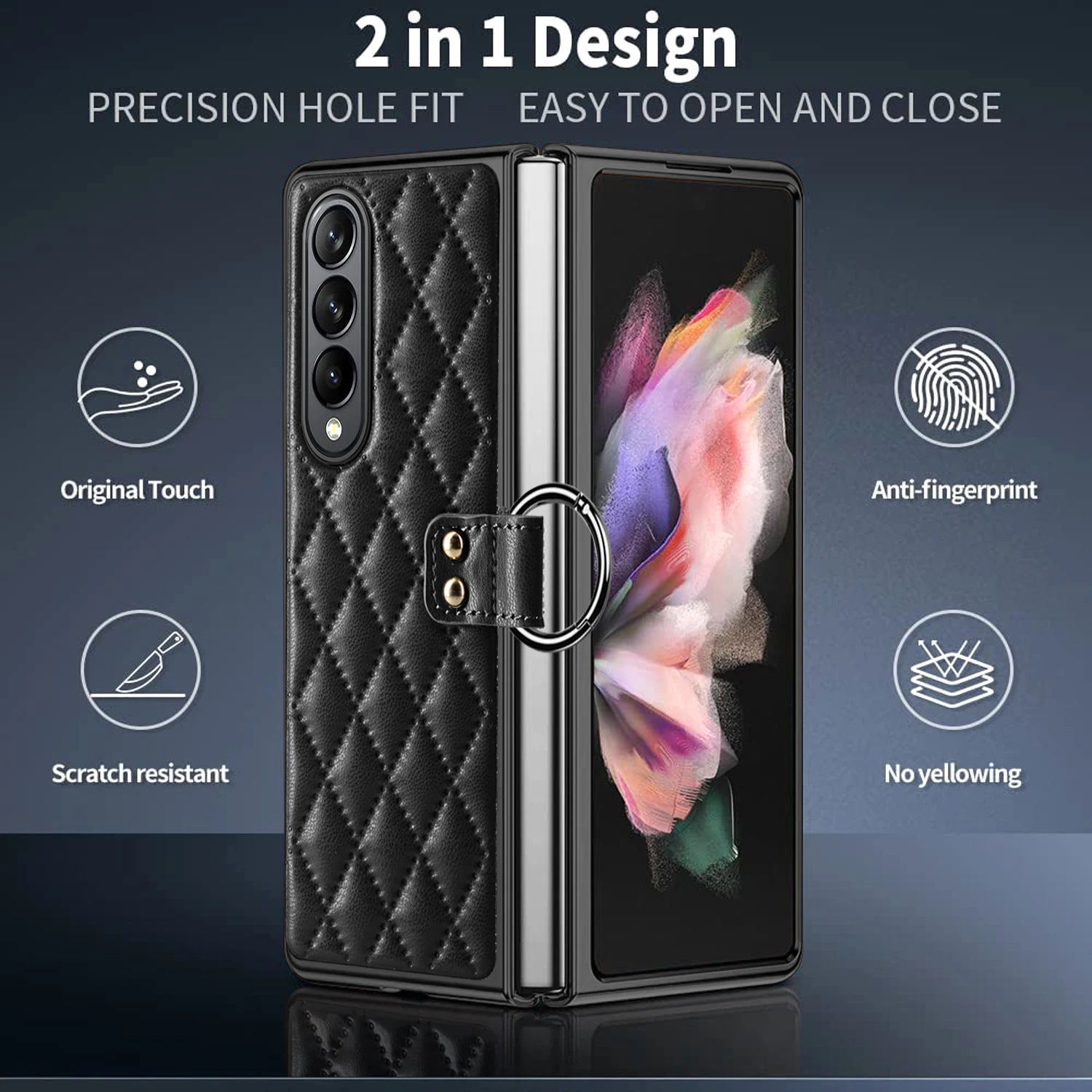 

Luxury Flap Leather Finger Ring Stand Phone Cover For Samsung Galaxy Z Fold 4 Fold 3 With HD Glass Z Fold4 Fold3 5G Flip Case