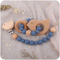 3 pcsnew baby products beech cartoon animal fixed chain pacifier clip pacifier chain teether set baby teether teether toy