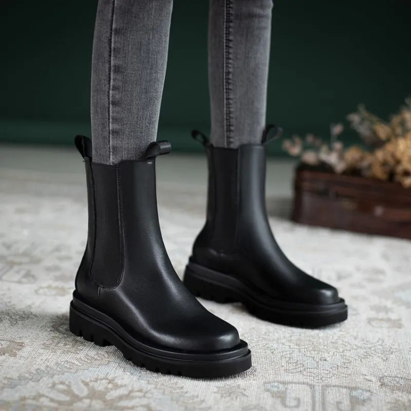 winter The New fashion Round head Elasticity boots black student Casual Comfortable Thick heel Women boots size 34-42