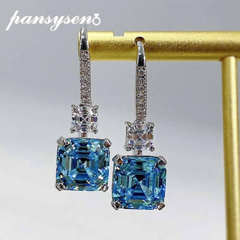 

Серьги-подвески из серебра 925 пробы с аквамарином, 10 х10 мм