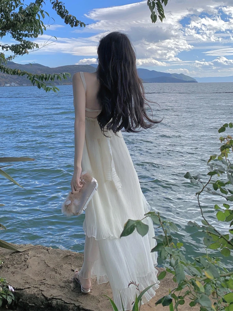 Женское платье-макси белое длинное платье в стиле ретро