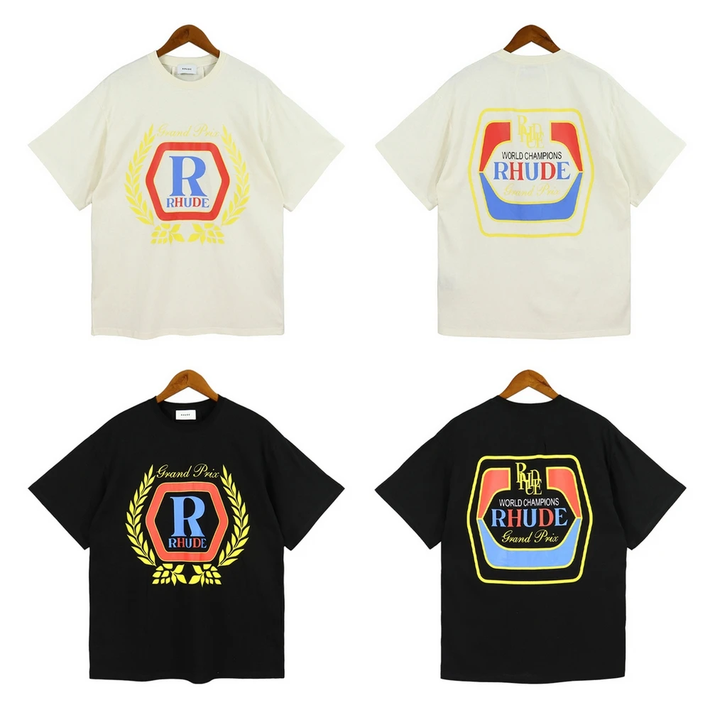 

American Style Retro High Street RHUDE Simple Letter Printing Couples Loose Casual Cotton Fashion Short Sleeve