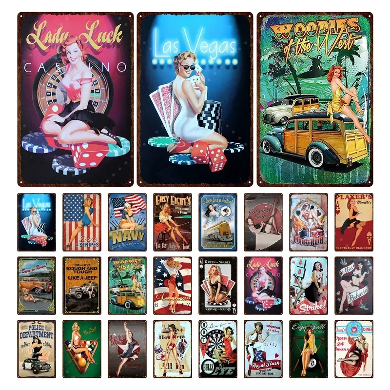 Американская красота Pin Up Girl Портрет Ретро Оловянная вывеска Плакат Королева