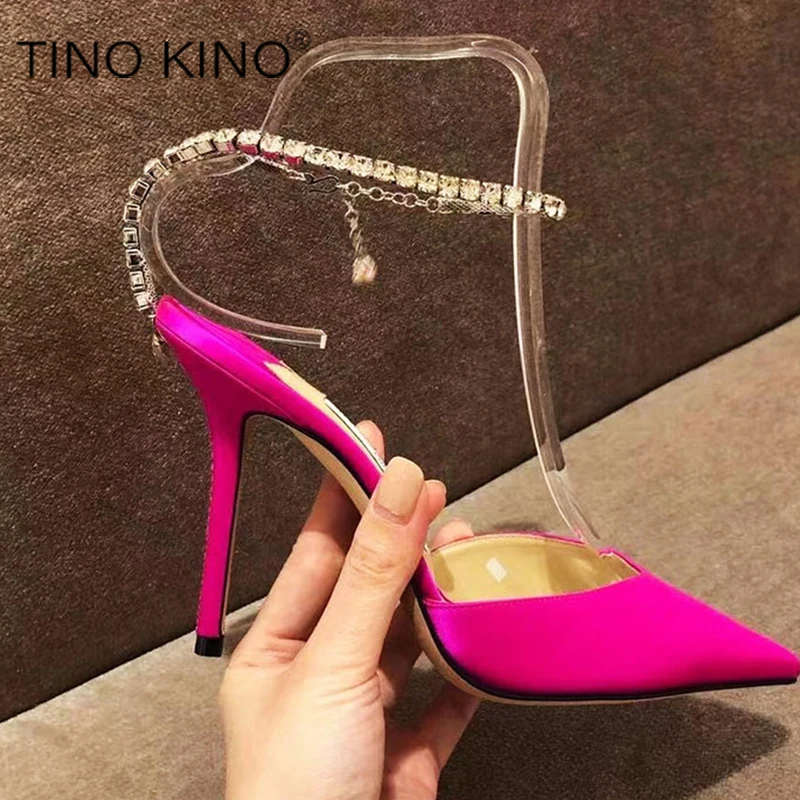 

Sexy Women' s Sandals Crystal Chains Thin High Heels Gladiator Ladies Pumps Luxury Elegant Wedding Female Modern Shoes 2022