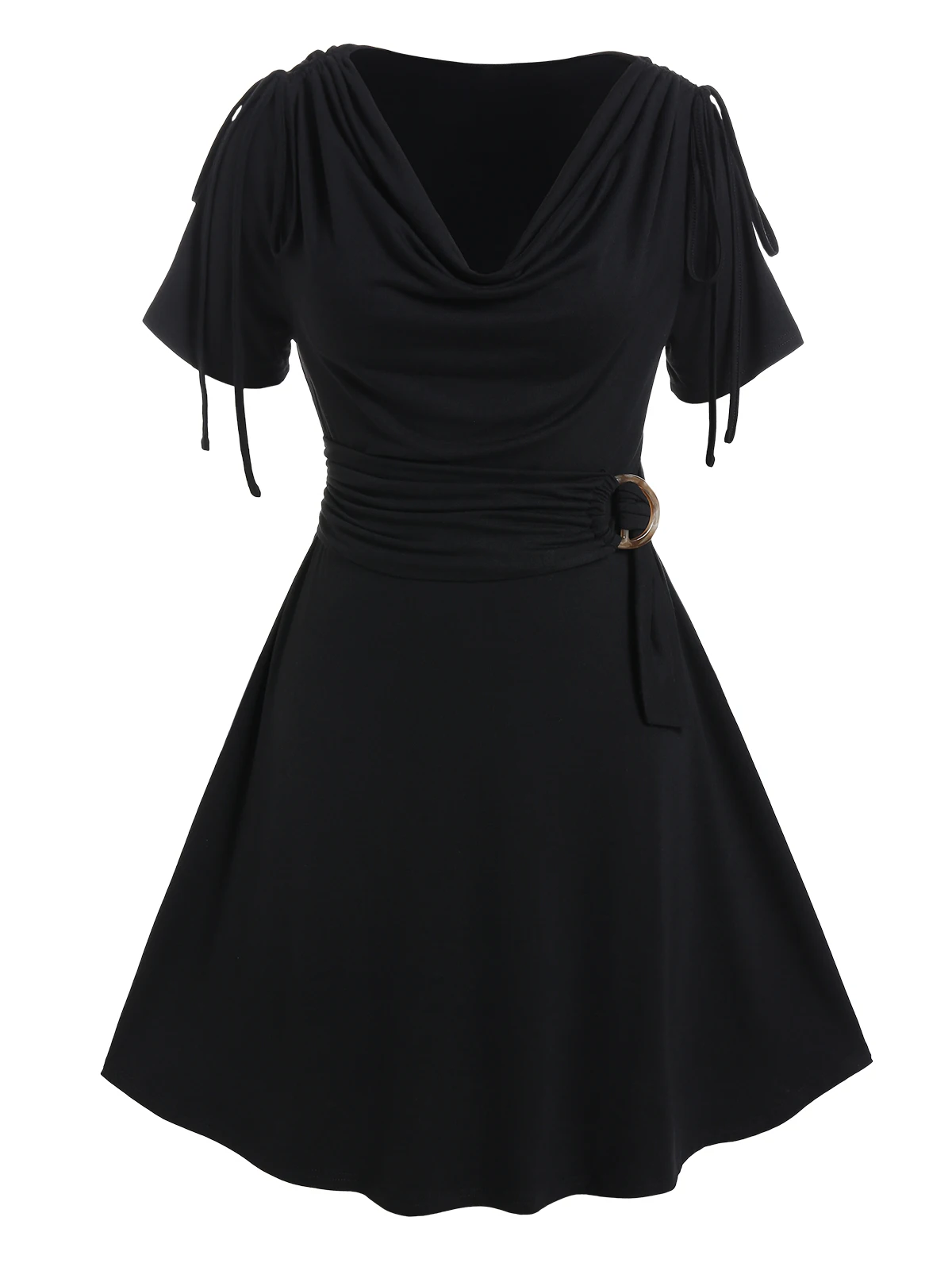 

Женское мини-платье с драпировкой и поясом, большие размеры