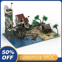 8047pcs customized moc pirates port sauvage the cursed beach model building blocks bricks children birthday toys christmas gift