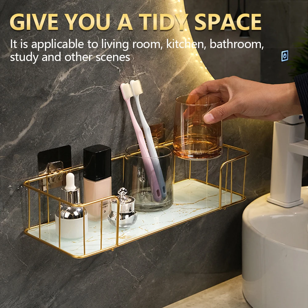 Роскошная Настенная Полка Для Ванной Комнаты Железный Материал Стеклянный