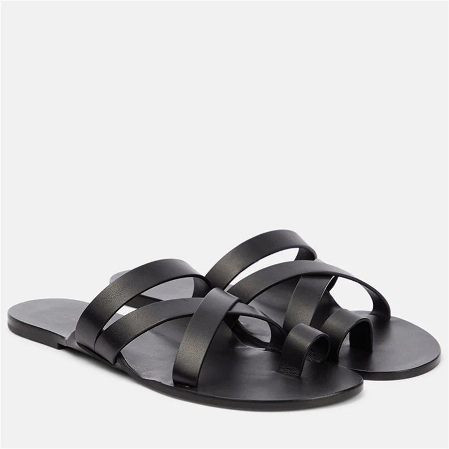 

The Row Flat Bottom Round Toe Sandals Casual Fashion Comfortable Cross Toe Shoes for Women