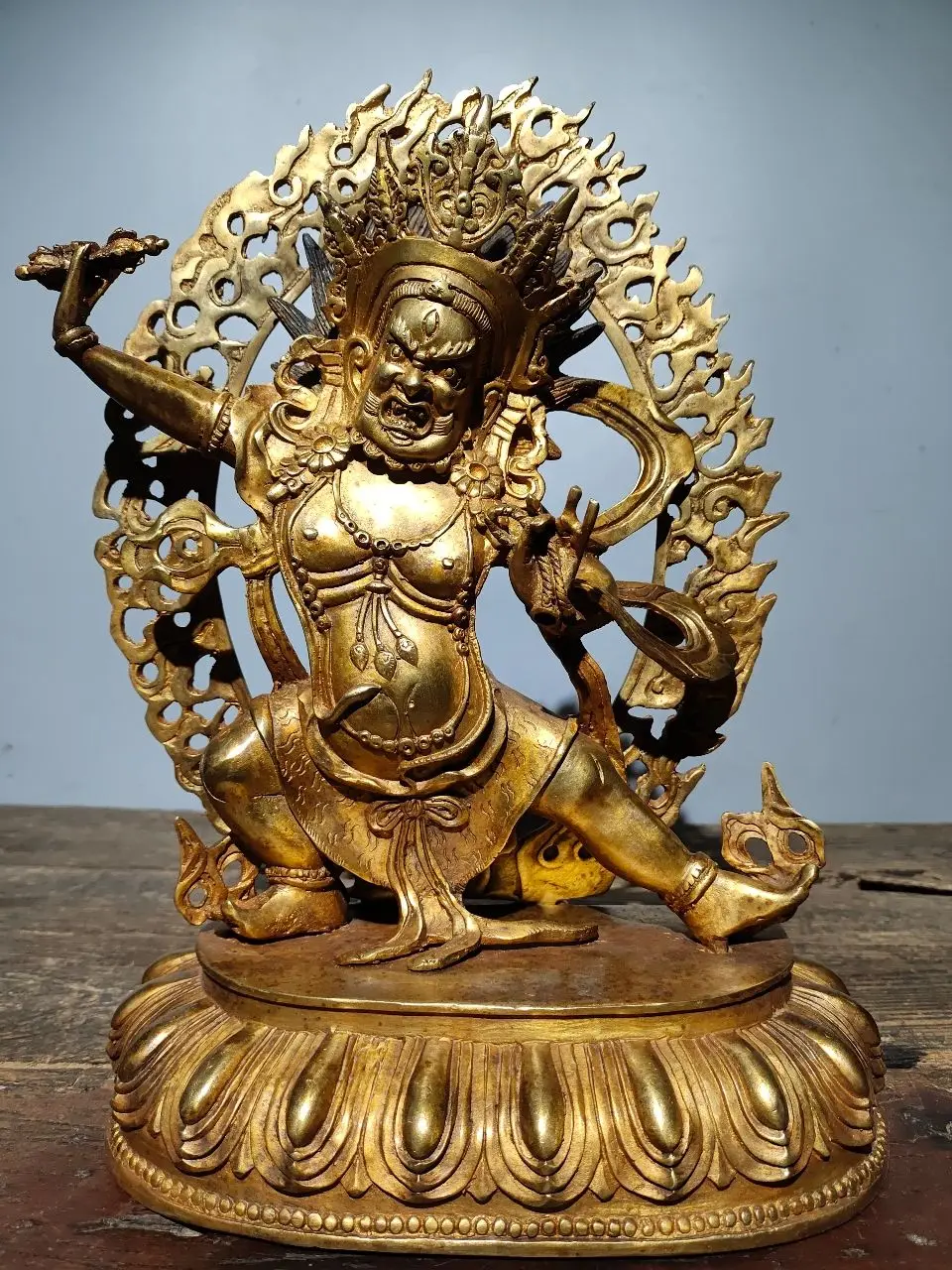 

12"Tibet Temple Collection Old Bronze Cinnabar Gilding Vajrayana Bodhisattva Backlit Sitting Buddha Worship Hall Town house